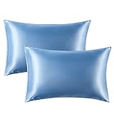 Bedsure Satin Pillowcases Standard Set of 2 - Airy Blue Pillow Cases for Hair and Skin 20x26 inches, Satin Pillow Covers 2...