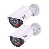 BNT Dummy Fake Security Camera, with One Red LED Light at Night, for Home and Businesses Security Indoor/Outdoor (2 Pack,...