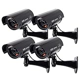 Outdoor Fake Security Camera, Dummy CCTV Surveillance System with Realistic Red Flashing Lights and Warning Sticker (4,...
