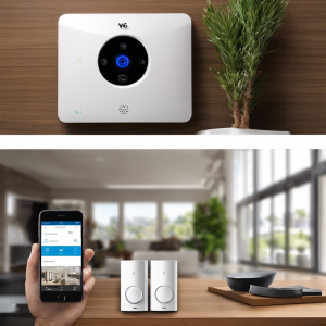 An image showing a sleek, wireless home security system designed for renters