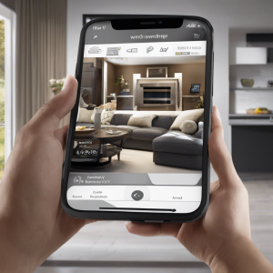 An image of a person holding a smartphone, with a clear view of their home security system displayed on the screen