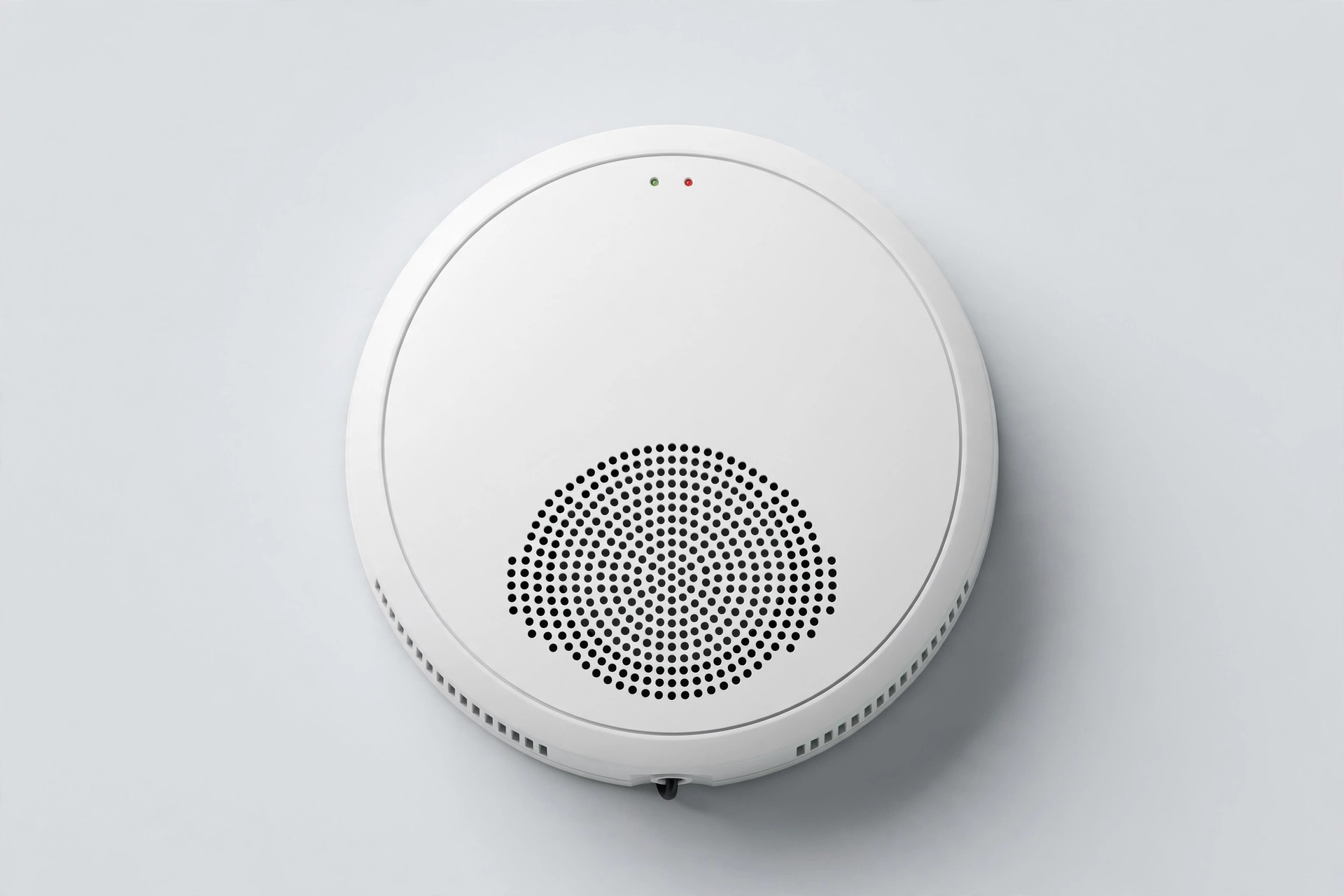 Round white hardwired smart smoke detector with voice alert grille